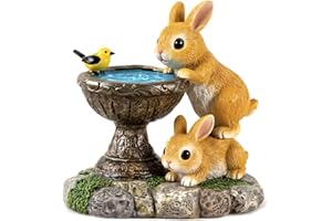 Vivo Technologies Solar Rabbit Bird Bath Garden Ornaments for Outdoor Yard Statue Waterproof Resin Sculpture with Solar Lights Outdoor Garden Decor Decorations & Home Decor