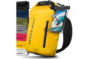 Nordlight Dry Bag Waterproof Bag with Phone Case + Roll-Top, Shoulder Strap | Drybag Waterproof Backpack Waterproof Pack Bag Packsack Duffel Bag Wetbag | Swimming Beach SUP Canoeing - Yellow, 10 Litre