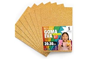 OFITURIA Goma Eva con Purpurina para Manualidades Creativas, Láminas de Foam Brillante para DIY, Proyectos Escolares, Arte Decorativo, Scrapbooking 20x30cm (Oro Purpurina, 5 uds)