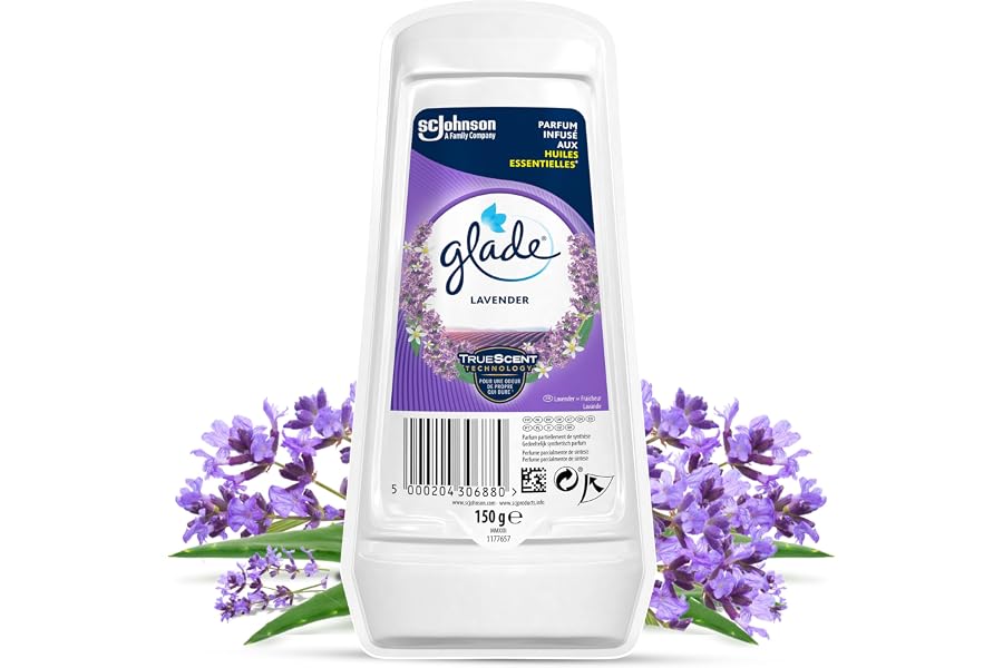 Glade Ambientador Gel Absorbeolores Lavanda, con Aceites Esenciales, Dura Hasta 60 Días, 1 Gel