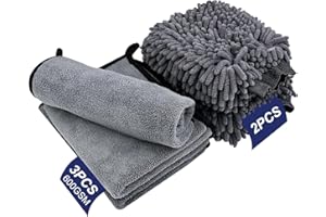 Pryzmax 5 Piezas Kit Limpieza Coche, 3 PCS Bayetas Microfibra, 2 PCS Guantes Limpieza, Toallas Microfibra Secado Coche, Productos Limpieza Coche, Paños Microfibra, para Secar Sin Arañazos y Pulir