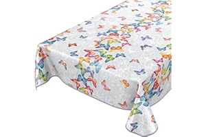 ‎ANRO ANRO Wachstuch Tischdecke abwaschbar Wachstuchtischdecke Wachstischdecke Schmetterlinge Silber Bunt 160x140cm mit Saum - Eingefasst