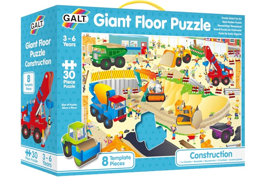 Galt Toys, Giant Floor Puzzle - Construction Site, Floor Puzzles for Kids, Ages 3 Years Plus