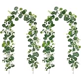 2 Pieces Artificial Eucalyptus Garlands, 180 cm Eucalyptus Garlands | White Flowers, Leaves Artificial Vines Decorative for W