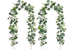 Flying Pottery 2 Piezas Guirnaldas Artificiales de Eucalipto, 180cm Guirnaldas de Eucalipto con Flores Blancas, Hojas Enredaderas Artificiales Decorativas para Bodas, Arcos, Decoración del Hogar