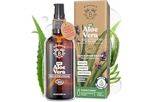 Bionoble Aloe Vera Gel Puro Bio 100ml - Realizzato con Polpa di Aloe Vera Fresca, Pura al 100% con Lavanda Bio - Senza Xantano - Viso, Contorno Occhi, Corpo, Capelli - Bottiglia di Vetro + Pompa