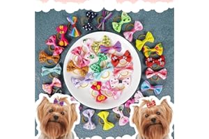 Chenkou Craft Lot de 25 nœuds en cheveux pour chien avec ruban en caoutchouc pour animal domestique Couleurs variées