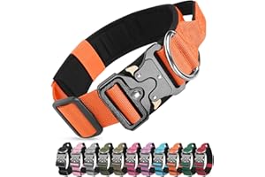 Ledeak Collier de Chien Tactique, Militaire Collier Réglable Nylon Chien avec Poignée, Colliers pour Chiens Rembourré avec Boucle en Métal pour Chiens de Taille Moyenne Grand Entraînement (Orange, XL)