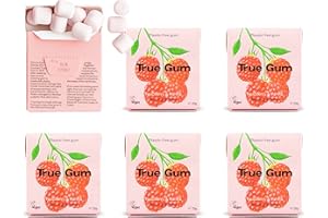 GUM ON A MISSION True Gum Raspberry & Vanilla Flavour Chewing Gum (6-pack) - Plastic Free Xylitol Gum - Biodegradable Vegan Xylitol Chewing Gum - Plastic & Sugar Free Natural Chewing Gum with Plantbased Ingredients