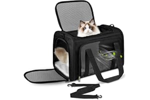 Lohofrnny Transporter dla kota, kot transportowy z regulowanym paskiem na ramię, składana torba transportowa dla zwierząt domowych, miękki i oddychający transporter dla psów (czarna, 43 x 28 x 28 cm)