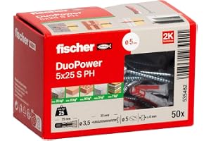 fischer DuoPower 5 x 25 S PH, kraftfull universalplugg med panheadskruv, intelligent 2-komponentteknik för fästningar i beton