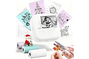 Omezizy Sticker Printer, M02X Mini Thermal Sticker Maker Machine, Inkless Pocket Printer for for Gifts, Study Notes, Photos, DIY Creation, Compatible with iOS & Android, with 3 Rolls of Consumables