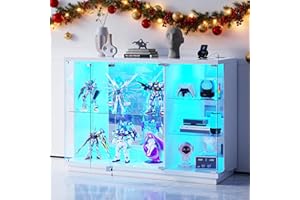 ‎LVIFUR Lvifur Glasvitrine LED Beleuchtung und Glastüren,Glas Vitrinenschrank,Display Cabinet mit Intelligente Sensorik,3-Lagen Holz Vitrine Staubdicht für Wohnzimmer Schlafzimmer Büro,Schwarz