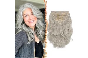 ‎BARSDAR BARSDAR Kurzes Wellige Clip in Extensions 30cm 6PCs Clip in Haarverlängerung Grau Für Damen Wellige Voller Kopf Dickes Synthetisches Haarteil Haarextension - Silber Grau