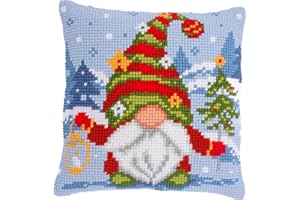 VERVACO Punto De Cruz Kit Cojin Decorativo GNOMO DE NAVIDAD Manualidades Adultos Decoracion Bordar Kit Principiantes Completo DIY Bordado Creativo Regalo ca. 40x40 cm Cross Stitch Embroidery