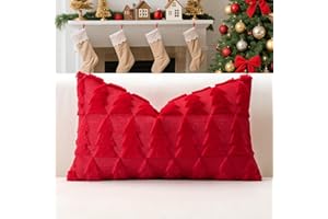 Artscope Set of 1 Xmas Soft Plush Short Wool Velvet Decorative Cushion Covers 40x60cm Lumbar Luxury Style Throw Pillow Covers Pillow Shell for Sofa Bedroom Christmas Tree Red