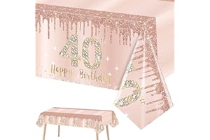 YTUGCG 40th Birthday Table Cloth, 137x274cm Rose Gold 40th Birthday Party Table Decor, Plastic Disposable Waterproof Rectangular Table Cover for Women, Birthday Gifts Party Table Decor