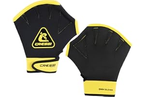 CRESSI Aqua Boost Swim Gloves Black/Yellow - Unisex Ultraspan Neoprene Webbed Gloves with Wrist Strap for Swimming, Arm, Back and Shoulder Training, Fitness, Acquagym