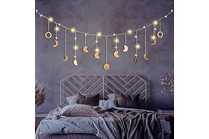 Brmeday Mondphasen Girlande, Wanddeko Boho, Mond Girlande Aesthetic Room Wandbehang Decor Wohnzimmer, Schlafzimmer, Girlanden