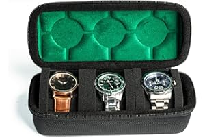 MATGEUT Watch Travel Case -Hard Travel Watch Travel Case, Hard Watch Box Storage Organizer and Display fit Large&Small Watches (Red Lining, 3 Slots)