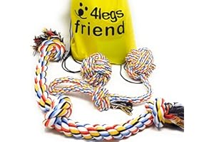 4LEGSFRIEND Jouets en Corde pour Chiens - Pack de 3 cordes pour chiens de grande taille qui aiment jouer avec force et qui mâchent avec puissance – Jouet de mastication en coton lavable coloré résistant + sac