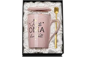 ALBISS Oma Geschenk für Geburtstag Weihnachten - Beste Oma der Welt Tasse - Weihnachtsgeschenke Geschenke für Oma, Du Wirst Omi, Elegante 400ml Rosa Marmor Keramik Tasse mit Goldmuster, Edle Geschenkset