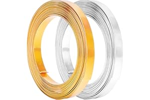 BENECREAT 2 Rotoli 32 Piedi di Filo d'oro Piatto per Gioielli, Filo di Alluminio Calibro 18, Larghezza 10 mm, per Creare Gioielli con Castoni, Scolpire, Creare Armature