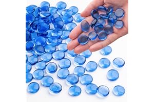 Meschett 0.44 kg de Billes de Verre Bleu pâle, Perles de Verre Plates pour vases, Cailloux pour décoration d’Aquarium, Pierres de mancala, Remplissage de Vase