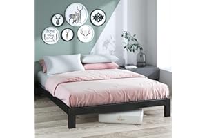 Zinus Arnav Letto 160x190 cm - Struttura letto 26 cm di altezza - Letto in metallo con doghe in legno - Nero