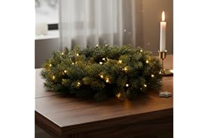 ‎SPETEBO Kunst Tannenkranz 40 cm warmweiß beleuchtet für Außen mit Timer - 49 LED - Spritzguss Adventskranz halbgebunden mit Beleuchtung batteriebetrieben - Weihnachten Advent Deko Tischkranz Türkranz