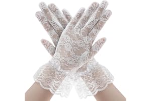 SYCLOPAK Bianco Guanti In Pizzo Da Donna,Guanti Pizzo,Guanti Corti In Pizzo,Guanti Bianchi Da Cerimonia,Guanti Donna Eleganti,Rete Floreale Guanti Sposa Opera Feste Di Nozze Protezione Uv Estivi Halloween