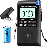 1200mAh Şarj Edilebilir Pil ile Bluetooth AM FM Radyo En İyi Resepsiyon, 5W B&uuml;y&uuml;k Hoparl&ouml;r, LCD Ekran, Kulaklık Jack, Destek 
