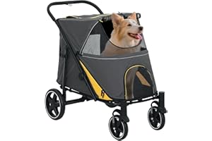 PawHut Hundewagen, Hundebuggy mit Kissen, Faltbarer Hundetrolley, Katzenbuggy für große und mittelgroße Hunde, Hundetrolley mit Netzfenster, Sicherheitsleinen, Tasche, Oxfordstoff, Dunkelgrau