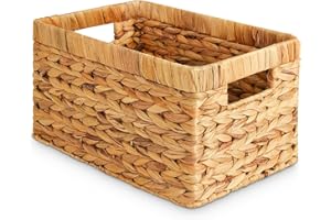 Happy Fox Grand panier en osier tissé, rangement de jouets, 40 x 30 x 18 cm, panier en jacinthe d'eau pour organiser les articles de chambre à coucher et de salle de bain (L)