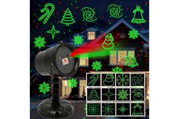 Projecteur Laser de Noël d'Extérieur, Lumières Rouge et Verte, IP65 Étanche, Décoration Jardin et Maison