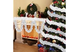 DOWNDRIFT 2 Stück 2m Lametta Girlande Grün mit Schnee, Weiß Weihnachten Girlande,Weihnachten Girlande Weiß für Weihnachtsbaum Dekoration, Hochzeiten, Geburtstagsparty