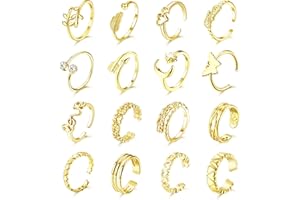 Milacolato 16 PCS Anneaux D’Orteils réglables pour Femmes Summer Beach Open Toe Rings Set Heart Leaf Arrow Moon Star Knuckle Midi Tail Toe Band Ring Beach Foot Jewelry Set