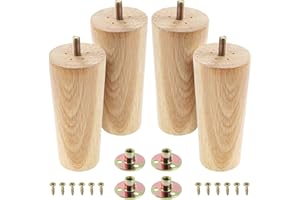 Knpwer 4 Stück 13cm Möbelfüße Holz Möbelbeine, Massivholz Beine Aus Eiche für Stühle Schrank Sofa Bett Couch, mit Montageplatten, Schrauben und Filzgleiter (Gerader Fuß)