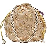ATHZ Potli Bag Velvet for ladies traditional Indian Wristlet women handbags with Drawstring Ethnic Embroidery Fashion Potli
