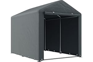 Outsunny Garage Moto per Esterno Portaoggetti Anti UV con Ingresso a Zip, Tenda Garage per Biciclette e Attrezzi in Metallo Zincato e Tessuto PE, 160x218x172 cm, Grigio Scuro