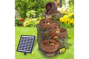 AMUR Fuente de Fuente Solar para jardín, Fuente Solar, Fuente Ornamental, Cascada, lámpara de jardín, Bomba de Estanque para terraza, balcón, con Bombas