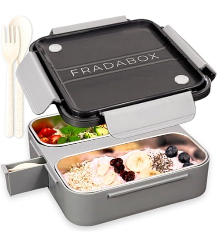 UMAMI® ⭐ Premium Bento Lunch Box Con Vaschetta Condimento & 3 Posate - Porta Pranzo Ermetico A 2 - Foto 3