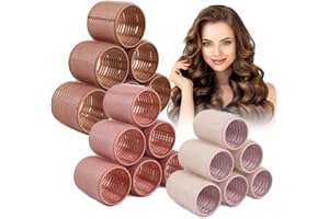 xnicx 18 Bigoudis Chauffants en Céramique,Bigoudis Sans Chaleur pour Tous Les Cheveux Courts, Moyens Ou Longs,Rouleaux Cheveux Pour Les Femmes et Les Coiffeurs(60mm,48mm,36mm,Brun Rose Blanc)