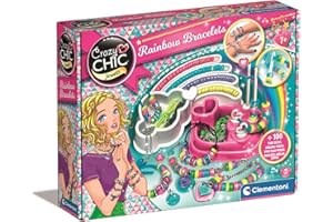 Clementoni | Crazy Chic Rainbow Bracelets 7 Ans+ | Coffret Bijoux Enfant avec Perles, Chaînes, Fermoirs et Bracelet en Lycra | Kit DIY à Créer | Activité Manuelle | Idée Cadeau loisirs créatifs