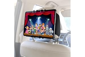 Macally Tablet Holder for Car Headrest for Happy Kids - (Upgraded) iPad Car Holder Back Seat Mount Strap - Rear Facing Head Rest iPad Holder for Car Backseat with Adjustable Case Angles
