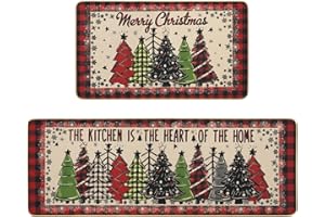 AIBIIN Merry Christmas Kitchen Rugs Set of 2 Non-Slip Rubber Mats Winter Snowflakes Xmas Tree Door Mat for Living Room Holiday Christmas Decorations 60x40+120x40cm