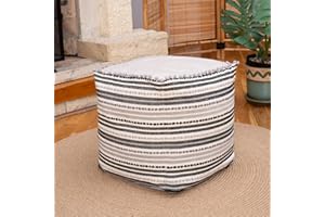 ‎DEKORIST Dekorist Pouf Hocker, Quadrat Sitzpouf, Sitzhocker, Sitzpuff, Fußhocker, Puff Hocker für Wohnzimmer, Schlafzimmer, Pouf Retro, 42x42x46h cm, Gestreift Grau