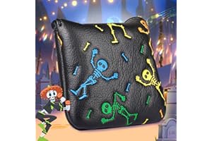 Big Teeth Golf Club Head covers for Driver/Fairway Wood/Hybrid/Putter/Iron Balck PU Leather Colorful Skull Pattern