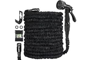 NIBOAMEU Gartenschlauch Flexibel Wasserschlauch Dehnbar Flexibler Gartenschlauch 30m mit 7 Funktionen Garten Handbraus, Schlauch Flexibel Bewässerung für Garten Haustier Autowäsche (Schwarz-100FT)