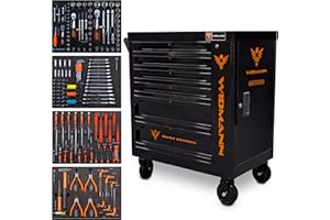 WIDMANN PROFESSIONELLE WERKZEUGE WIDMANN Tool Trolley Cabinet with 4 Inlays of Tools. Steel Workshop or Garage Rollcab Storage Chest, Carrier ToolBox, Multi Drawers (TC6-4) (Black)